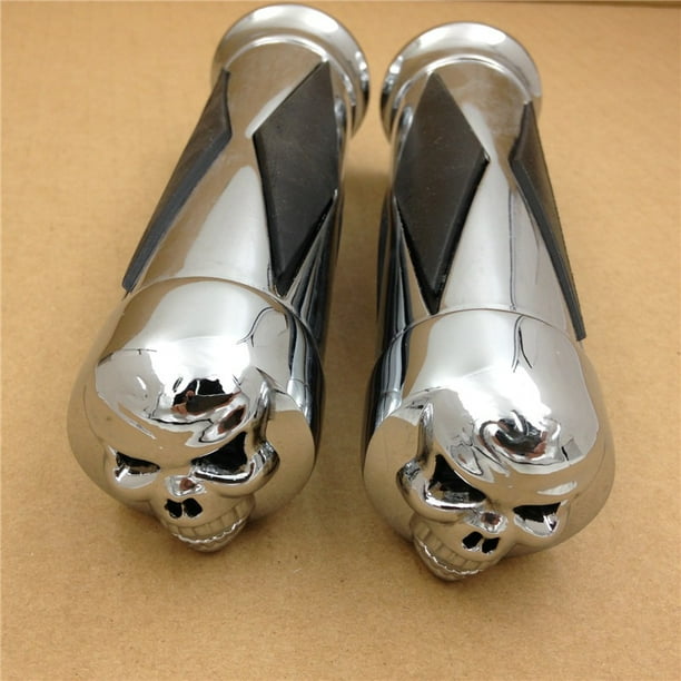 HTTMOTOR Chrome Skull Diamon Hand Grip Handlebar Grips 1" 25mm For
