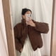 thumbnail image 3 of Chaqueta corta de algodón de pana suelta con diseño de cuello alto que ilumina la piel de otoño e invierno para mujer, 3 of 5