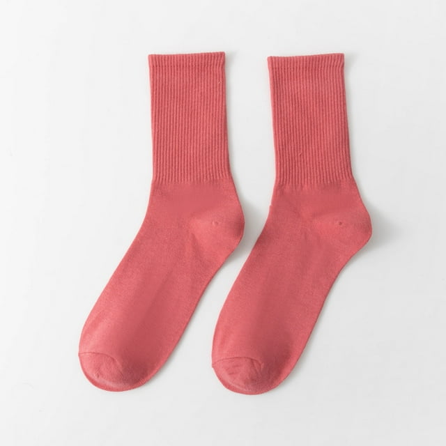 33 Couleurs Chaussettes en Coton pour Femmes Col Rond Mi-Mollet Mode Couleur Unie Respirantes Chaussettes Décontractées Automne Filles Bas Bas Rouge Melon D\'eau