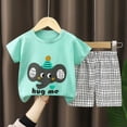thumbnail image 2 of TOWED22 Toddler Kid Boy Clothes Dinosaur Print Short Sleeve Tee Shirt Elastic Waist Shorts 2pcs Summer Outfits(Mint Green,3-4 Y), 2 of 4