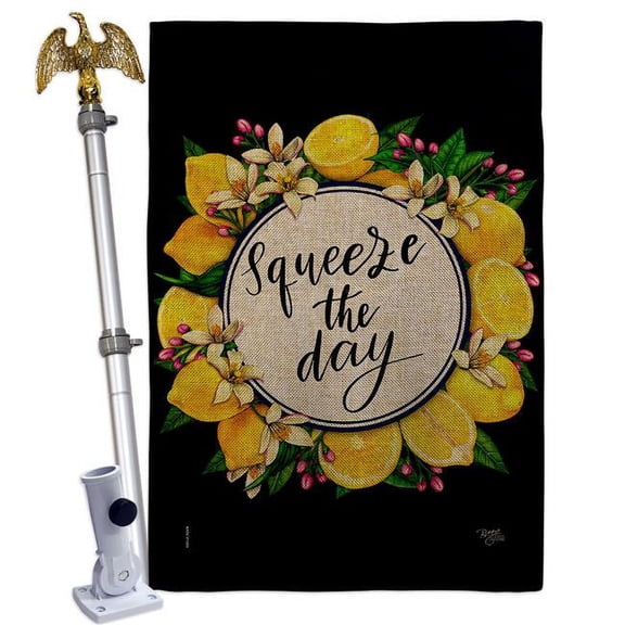 Breeze Decor HS120263-DB-02 Squeeze the Day Food Fruit 28 x 40 in. Double-Sided Decorative Vertical House Flag Set for Decoration Banner Garden Yard Gift