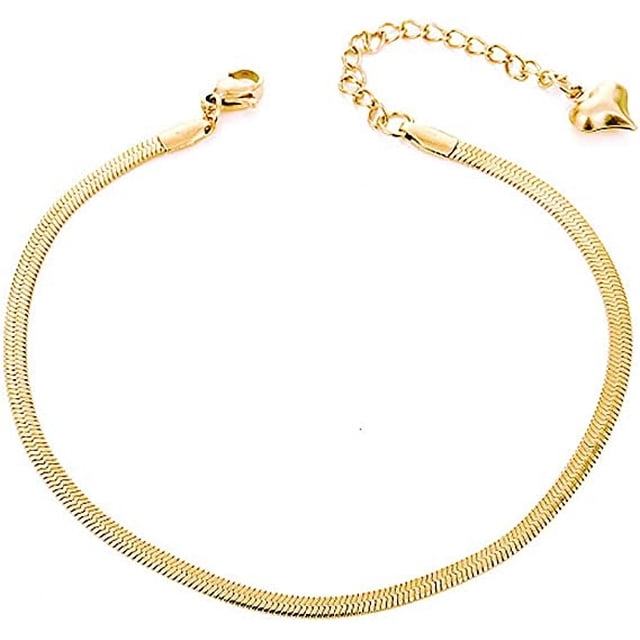 Pulseras de tobillo delicadas con eslabones de cadena de serpiente plana chapada en oro de 18 quilates para mujer, tobillera de playa de verano bonita bohemia, joyería ajustable para pies Rojo Verde
