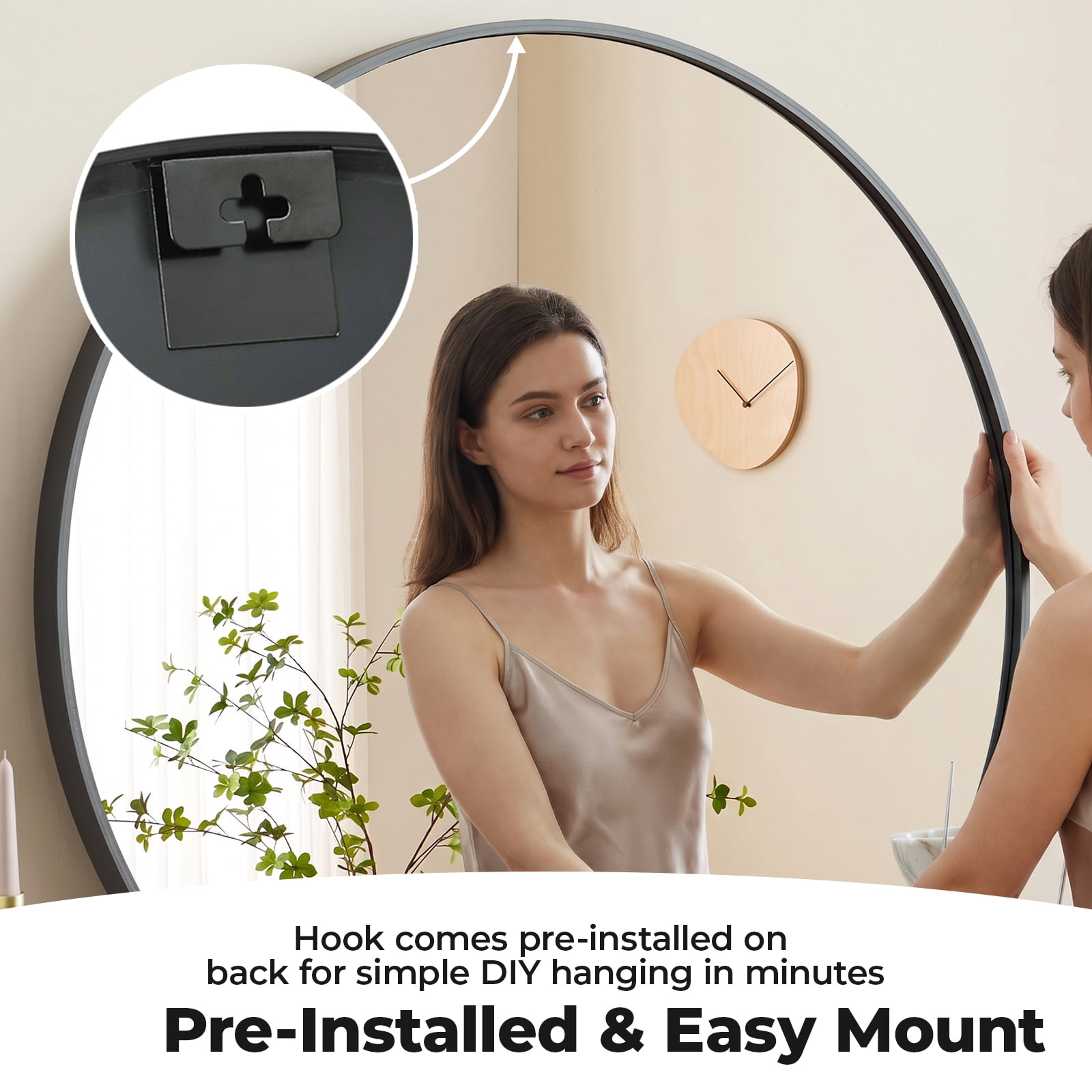 Alvantor Round Wall Mirror,Bathroom Mirror Shatterproof with Hook,HD Anti-Fog for Over Sink,Entryway,Bedroom,Vanity,Gold/Black,20/24/30 Inch