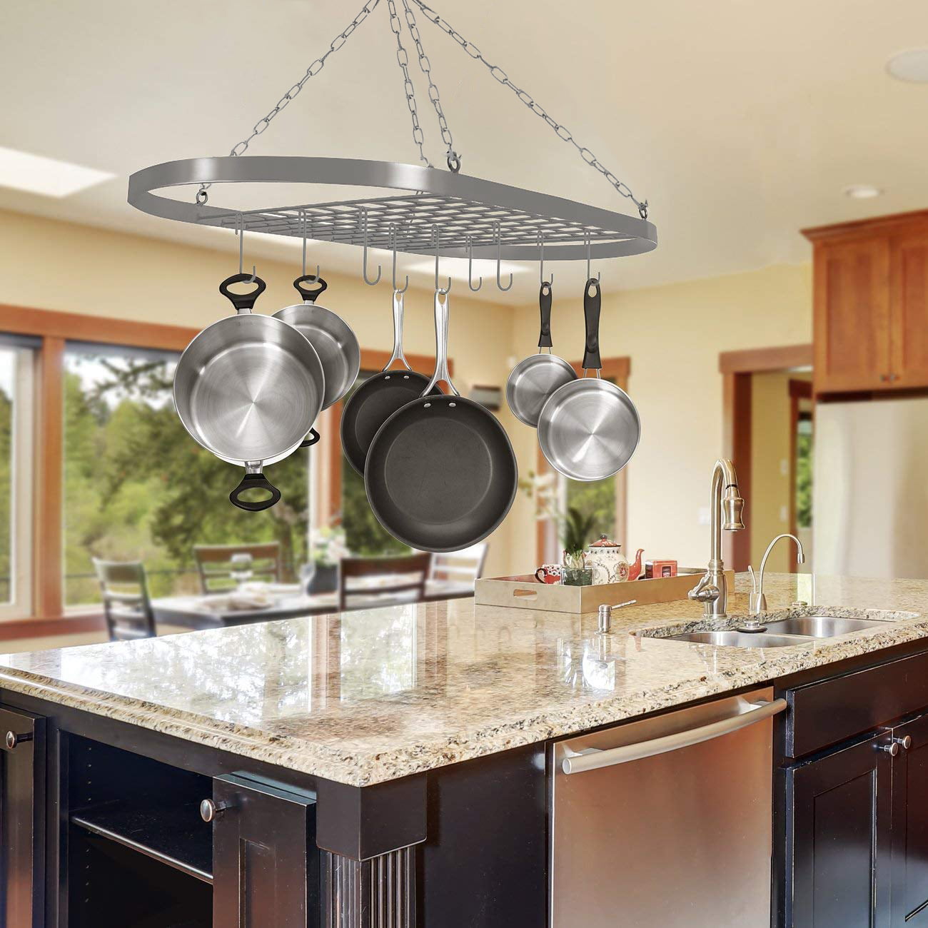 Hanging Pot Racks Oval Stainless Steel, Round Ceiling Pot Rack