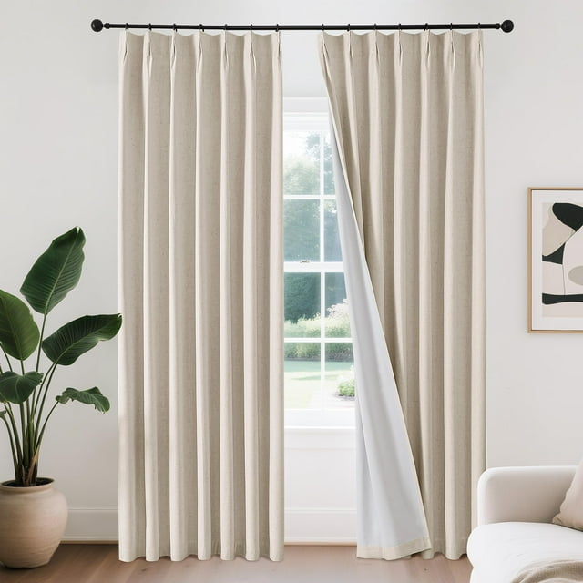 Cortinas Joydeco Pinch de lino plisado 100% opacas, 180 x 183 cm