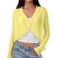 thumbnail image 7 of Garbnen Chiffon Shrug for Women Open Front Cropped Long Sleeve Cardigan for Women Pleated Lightweight Casual Sun Protection Sheer Shawl Yellow, 7 of 7