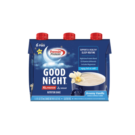 Premier Protein Good Night Shake, Dreamy Vanilla, 10g Protein, 8 fl oz, 6 Ct