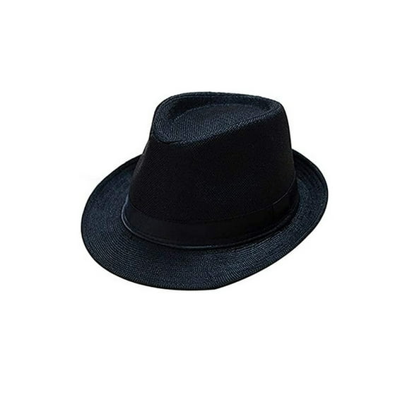 Unisex Vintage Blower Jazz Hat Women/Men Casual Trendy Beach Sunhats Straw Panama Cap Cowboy Fedora Gangster Cap with Black Ribbon