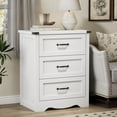 thumbnail image 3 of Nightstand with 3 Drawers, 24" Wide Farmhouse Bedside End Table, Rustic Wood Side Table Night Stand with Mental Handle, Tall Modern Small Dresser Chest of Drawers for Bedroom, Living Room, White, 3 of 7