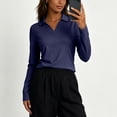 thumbnail image 4 of Tqcoqu Women's Solid Collared V Neck Long Sleeve Polos Shirts,Soft Casual Work Office Basic Pullover Tops,Navy Women's S-XXL, 4 of 7
