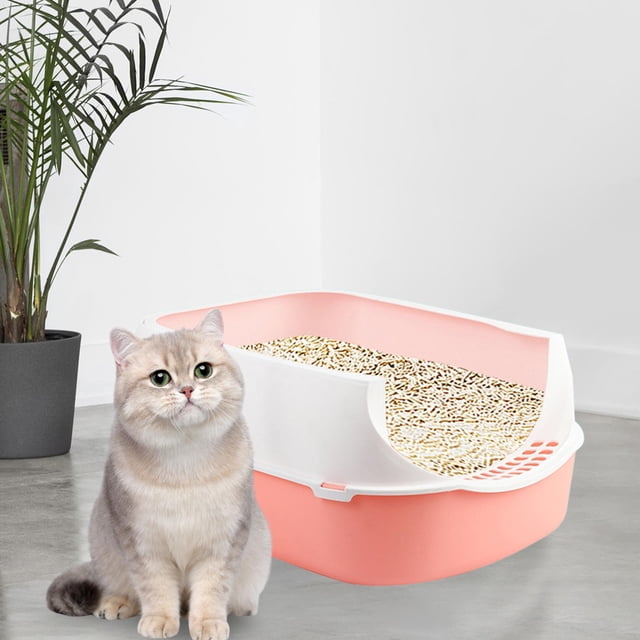 Caja de arena para gatos/caja de arena abierta/inodoro para gatos/caja de arena para gatos con pantalla lateral para mascotas pequeñas gatitos conejos Rosa