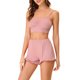 thumbnail image 4 of Conjunto de pijama para mujer INSPIRE CHIC, camiseta de tirantes ajustada de punto con pantalones cortos, 2 piezas, ropa de casa, gris claro y rosa, 4 of 5