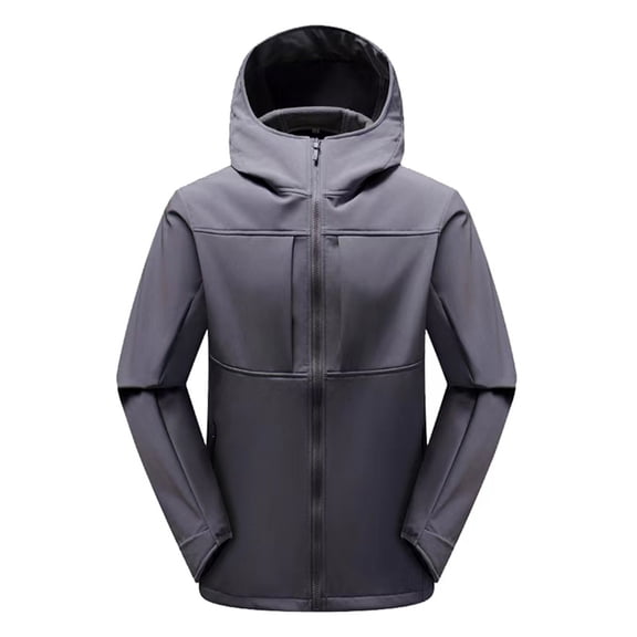 Mens Windbreaker Zip Front Windbreaker Jacket Solid Color Outdoors Mountaineering Wearproof Warm Zipper Multi-pocket Coat Long Sleeve Jacket Gray S