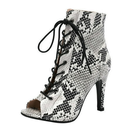 

Heels for Women Lacing Up Trendy Dress Shoes Stiletto High Heels Sexy Pumps for Ladies Snakeskin Print Platform Sandals
