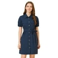 thumbnail image 1 of INSPIRE CHIC Women's Collared Short Sleeve Safari Pocket Belt Button up Shirt Dress, 1 of 6