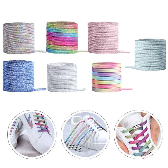 AURARMLET 7 Pairs of Shoe Laces for Sneakers with Metal Buckle Silver Color for Children
