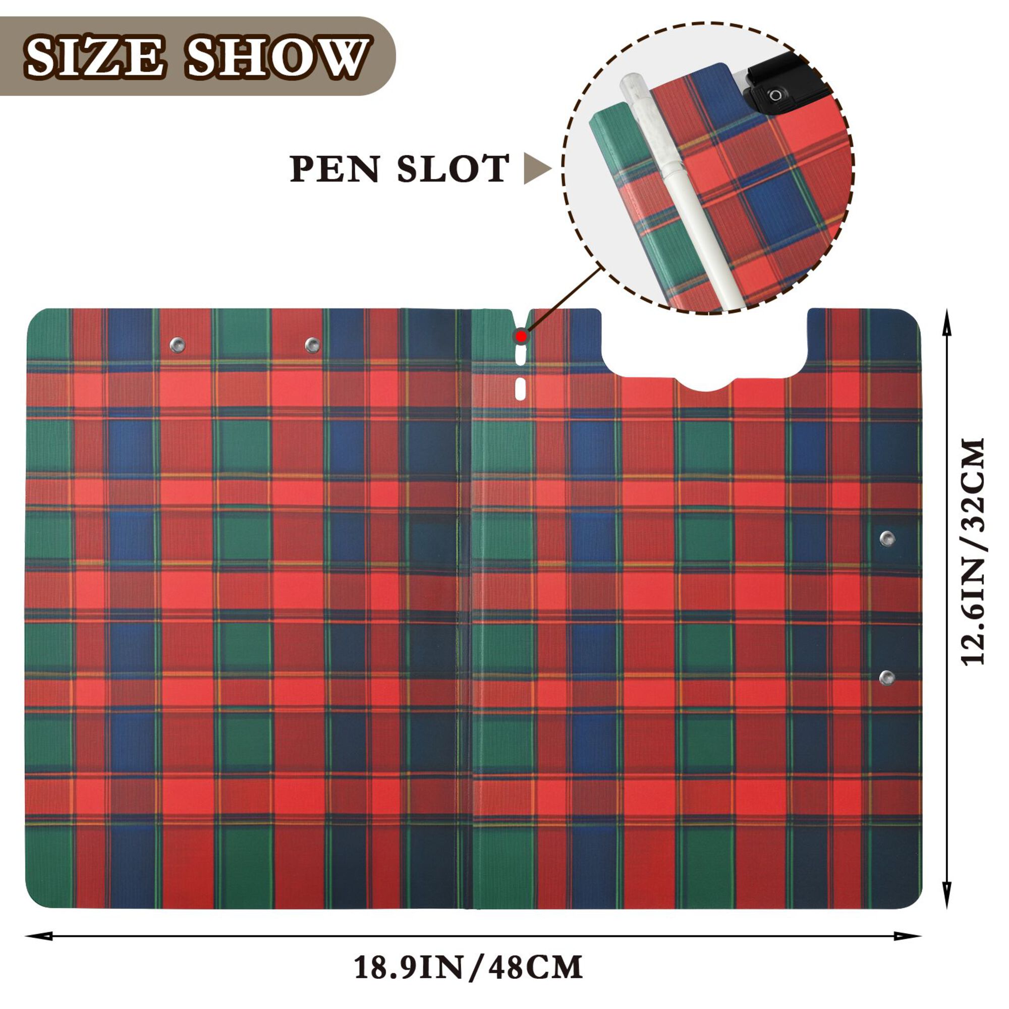 FORMRS A4 Clipboard Folder with Pen Holder Horizontal Foldable School Office Binder, Red and Blue Pattern
