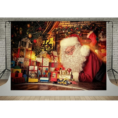 Image of MOHome 5x7ft Santa Claus Photography Backgrounds Christmas Gift Backdrops Wood Floor Living Room Backdrop Booth