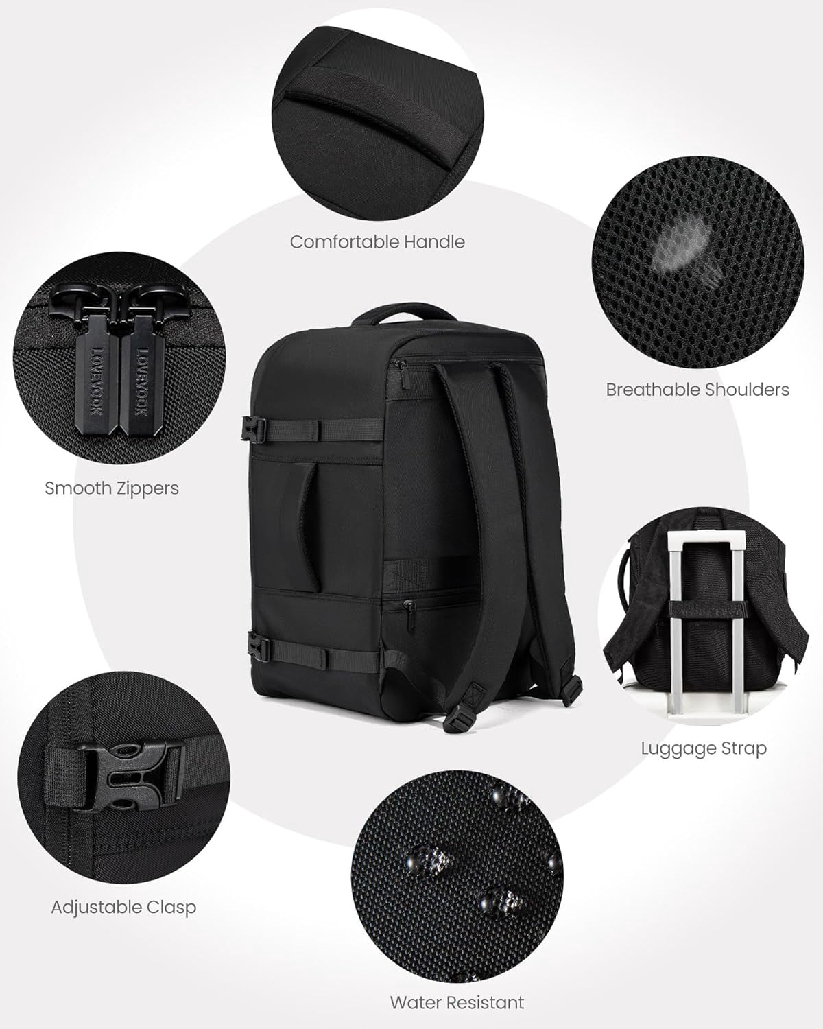 LOVEVOOK Travel Backpack for Men, 40L Carry on Backpack Flight Approved with 3 Packing Cubes, Extra Large Personal Item Bag Fits 17.3 inch Laptop for Business Trip Weekender, Waterproof Daypack