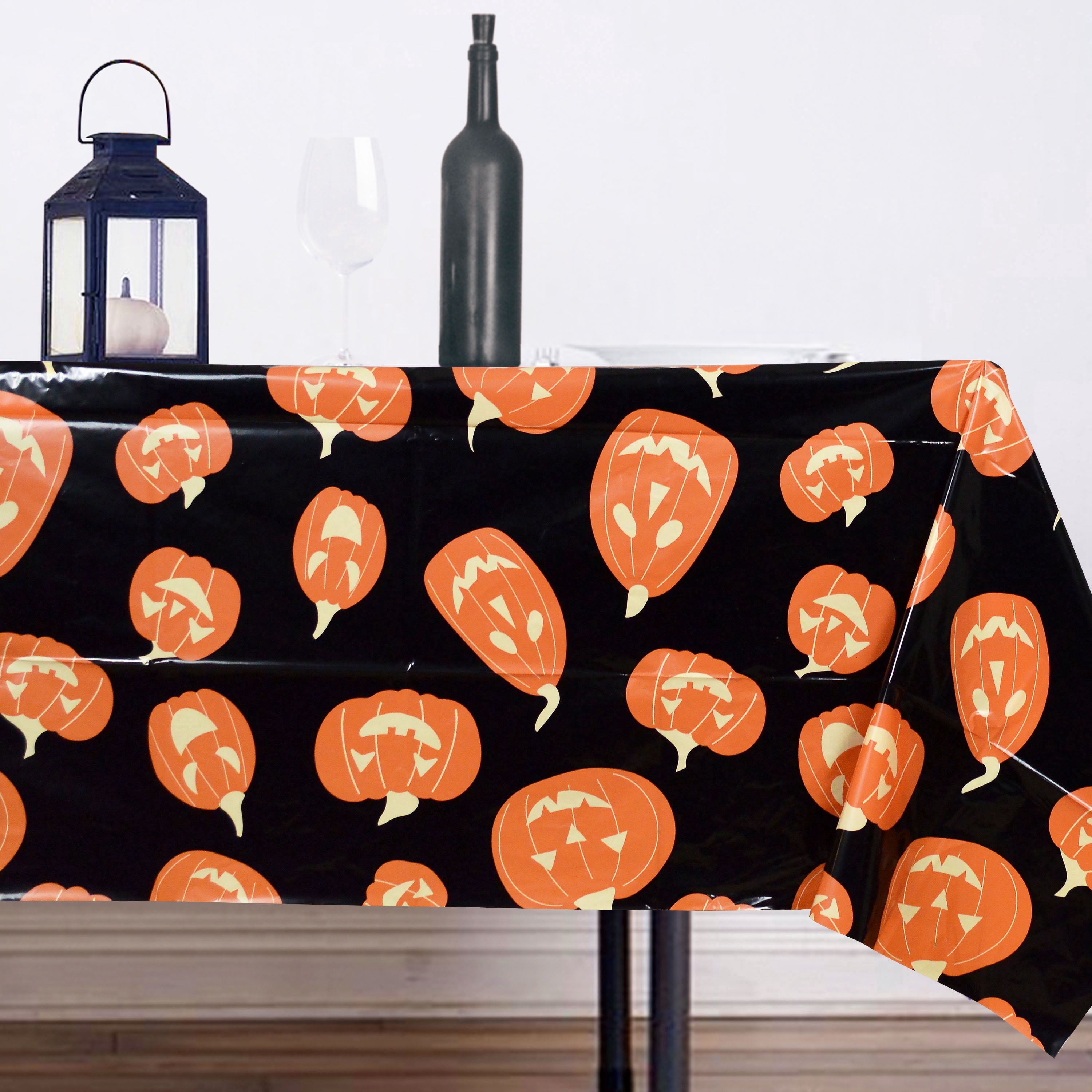 Jack-o'-Lantern Tablecloth, Black and Orange, 54" x 84", Halloween by Way To Celebrate