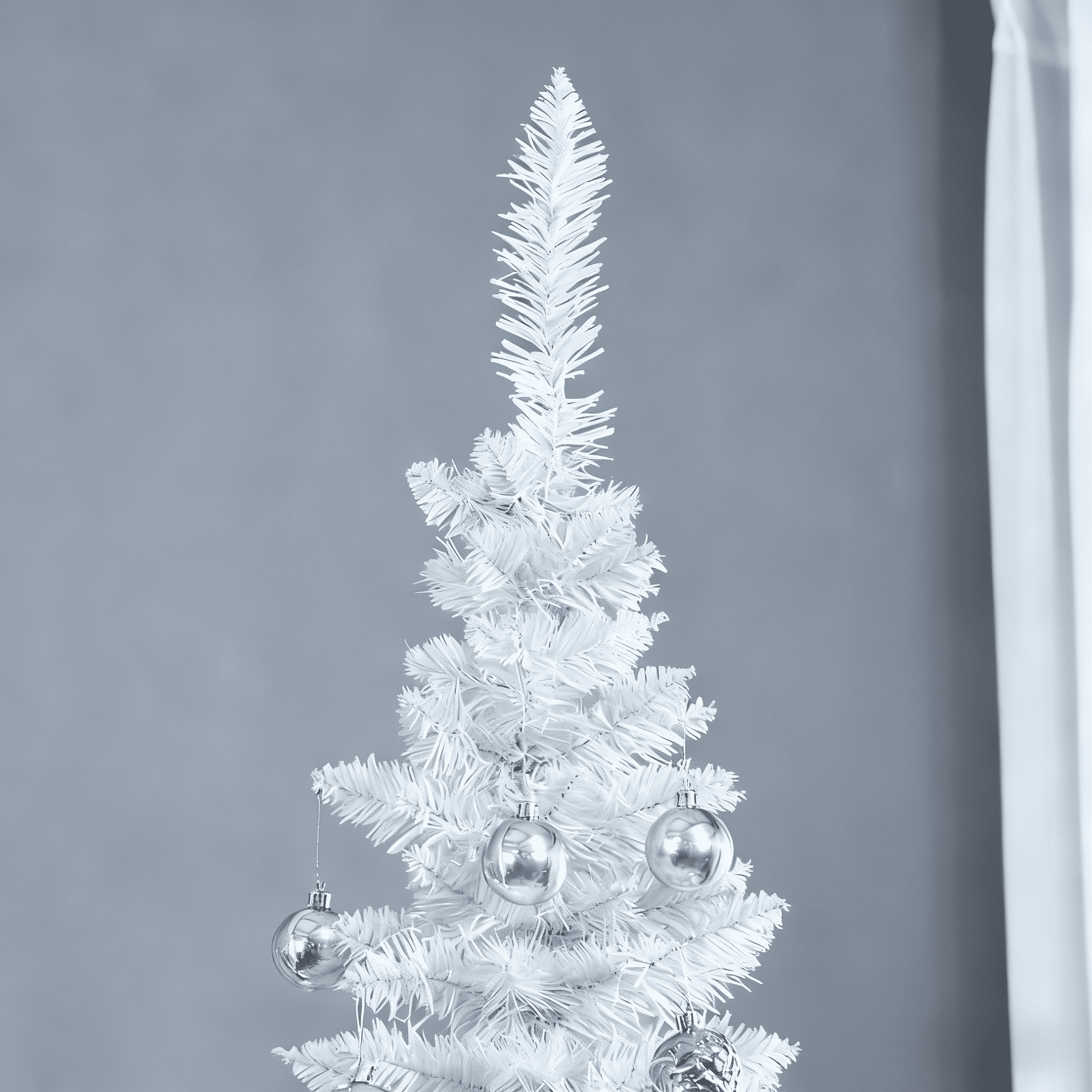 7ft Unlit White Pencil Christmas Tree 499 Tips Easy Assembly Plastic Base Small Space Holiday Decor