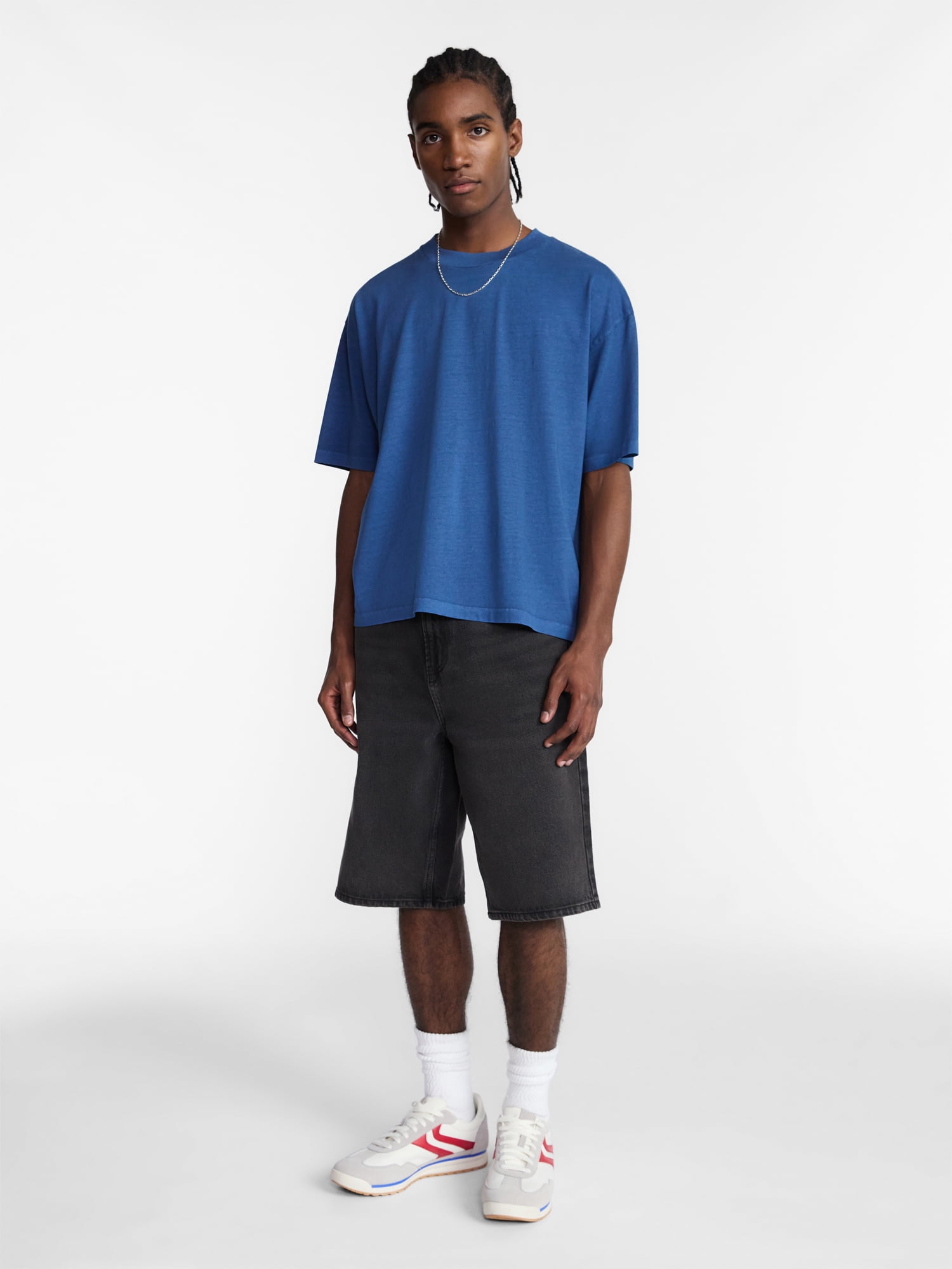 No Boundaries Cotton Oversized Cropped Tee with Short Sleeves, Men's and Big Men's XS-5XL