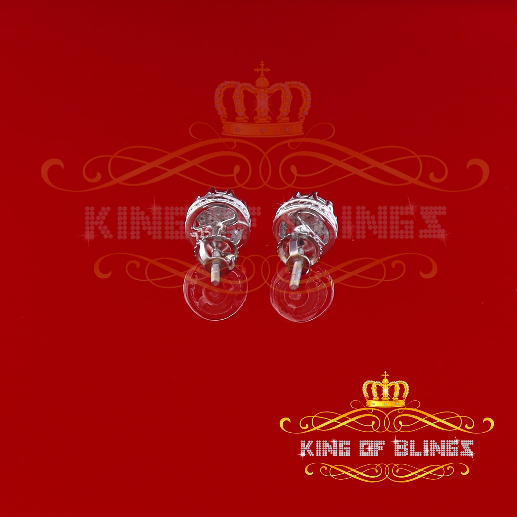 King of Bling's 925 Sterling Silver 0.12ct Diamond For Women's/ Men's White Stud Round Earrings