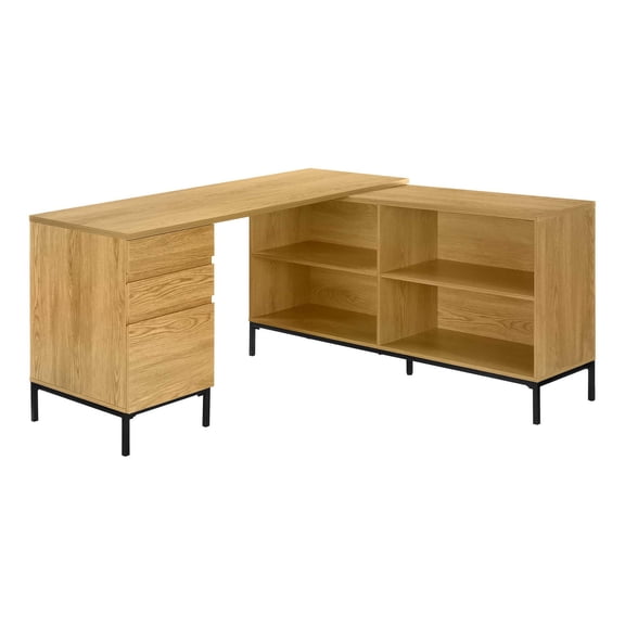 Pemberly Row Corner Computer Desk 60"L L-Shape in Oak Laminate