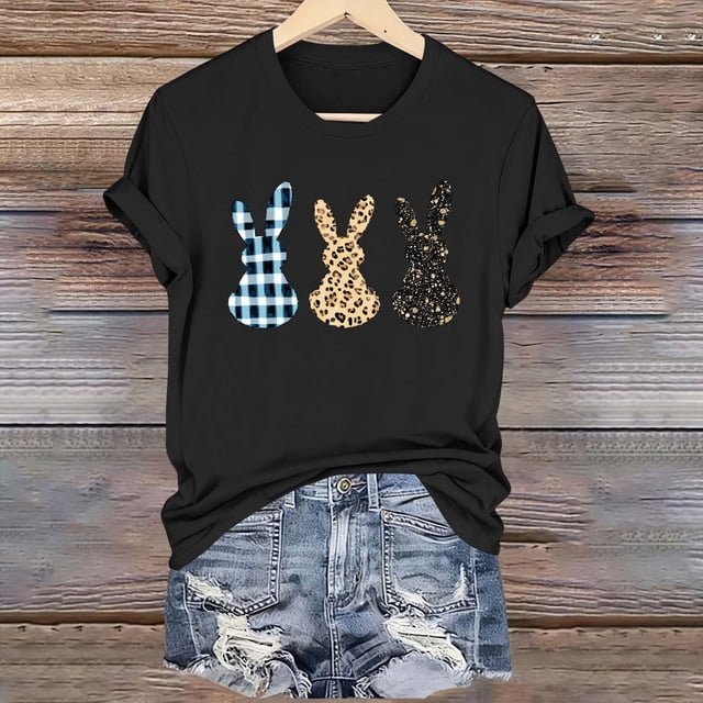 Haivin Womens 2026 Summer Round Neck Loose Tops Easter Printed Fashion Blouse T Shirt Casual Short Sleeve Shirts