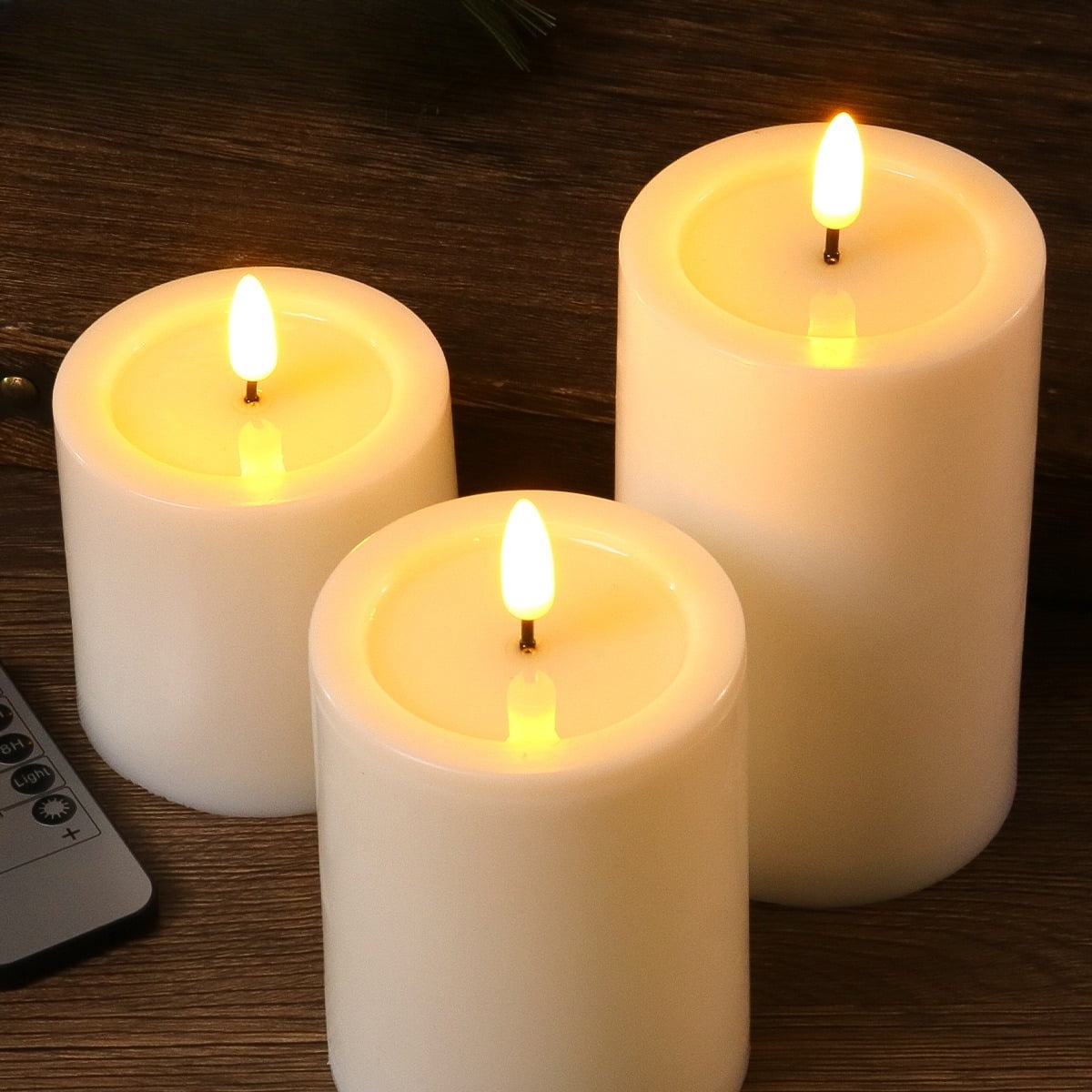 3pcs Flameless Waterproof Candles with Handy Remote Control, Cycle Timer Battery Operated Candle LED Flickering Pillar Plastic Long Lasting