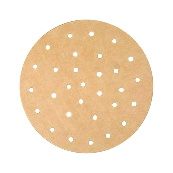 FACIWHL 7.5 Inch Round Air Fryer Non-stick Steamer Pad Perforated Unbleached Parchment Paper(100PC,Brown)