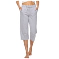thumbnail image 2 of RPVATI Capris for Women Casual with Pockets Drawstring Women Pants Elastic Waist Straight Wide Legged Pants Ladies Solid Pants 2024 Light Gray M, 2 of 7