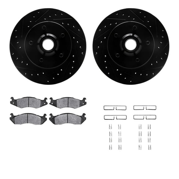 Dynamic Friction Company Front Brake Rotors-Drilled and Slotted-Black with Ultimate Duty Performance Brake Pads includes Hardware 8412-42025