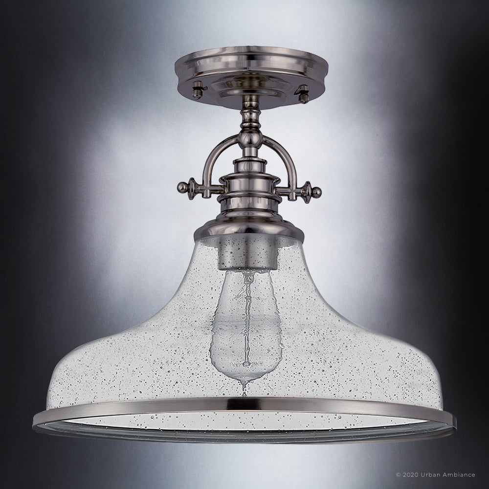 Luxury Traditional Indoor Ceiling Light, 12.50''H x 13.50''W, with Classic Style Elements, Vintage Design, Brushed Nickel Finish and Clear Seeded Glass, UQL3669