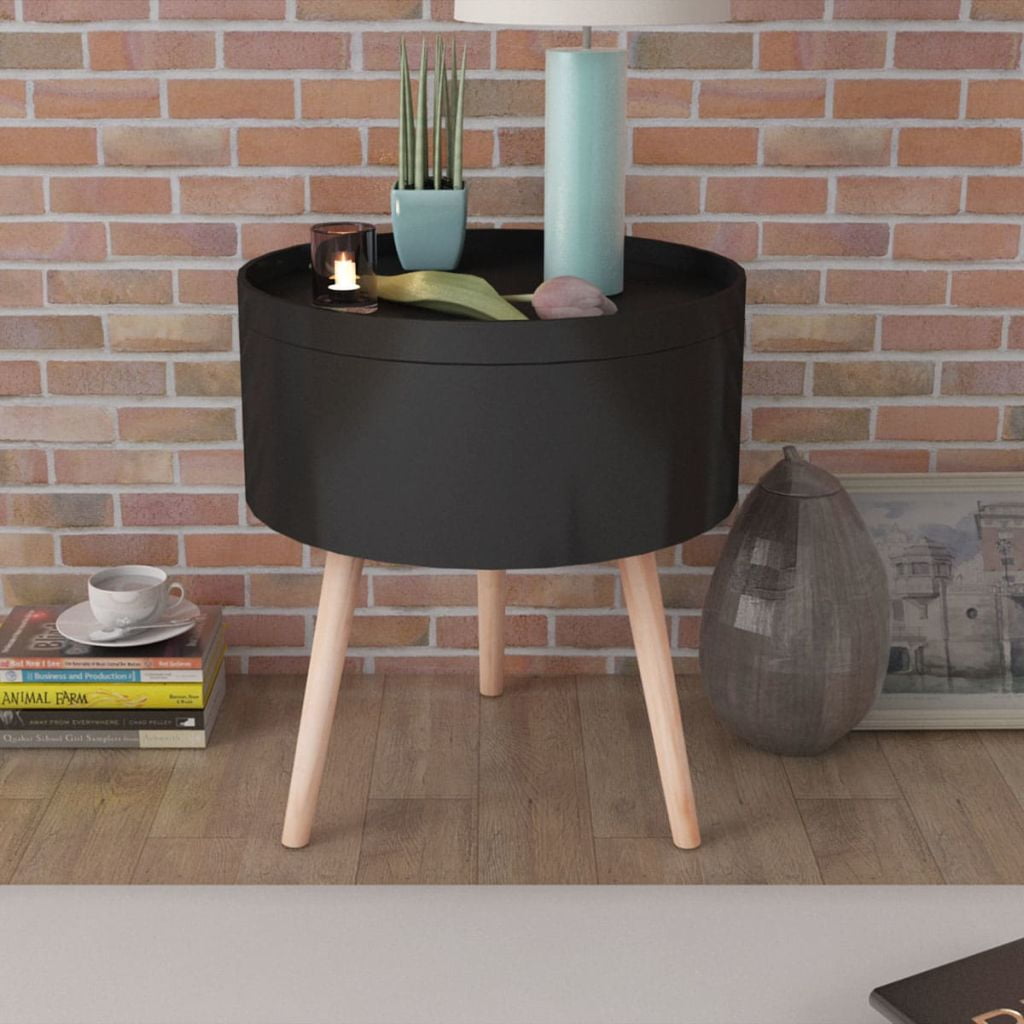 Kepooman 15.6" Modern Round End Sofa Storage Tables with Serving for Bedroom, Black