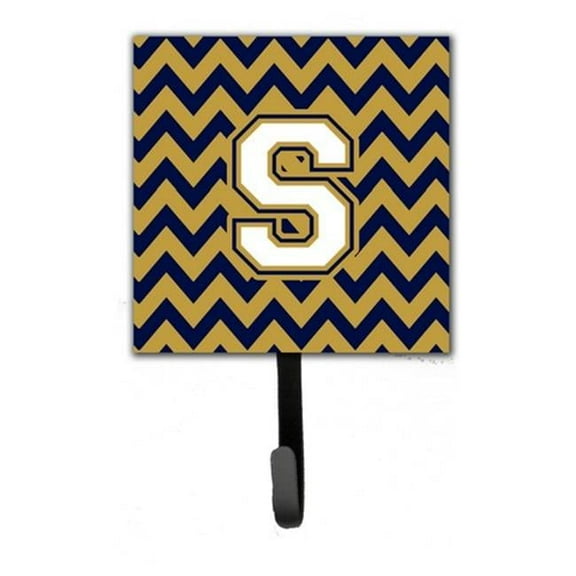 Letter S Chevron Navy Blue & Gold Leash or Key Holder
