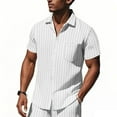 thumbnail image 2 of YLSDY Mens Striped Button Down Shirts Short Sleeve Casual Button Collared Shirt Lightweight Linen Tees Texture Beach Vocation Top White L, 2 of 9