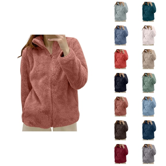 Sherpa Jacket Women 2026 Trendy Soft Warm Long Sleeve Stand Collar Full Zip Up Winter Coat Outerwear