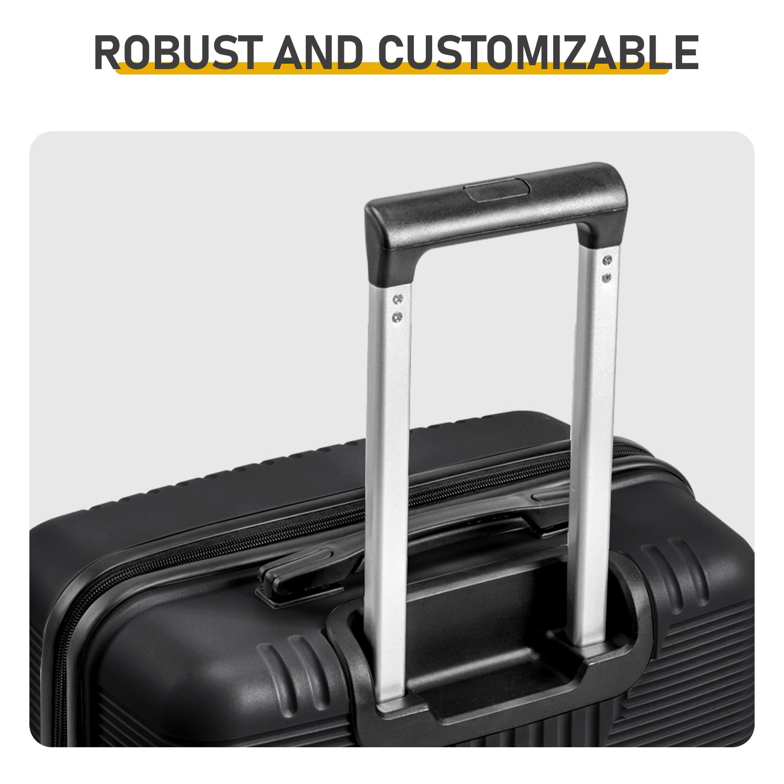 3 Piece PP Hard Shell Luggage Set, 20/24/28 Inch Carry On Checked Suitcases with 360 Silent Spinner Wheels, Black Lightweight Durable Travel Trolley Cases for Family Business Trips
