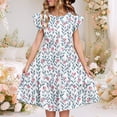 thumbnail image 2 of Bxsruta Girls Summer Dress Double Layer Ruffle Sleeve Casual Party Wear for 5-14 Years Old, 2 of 8