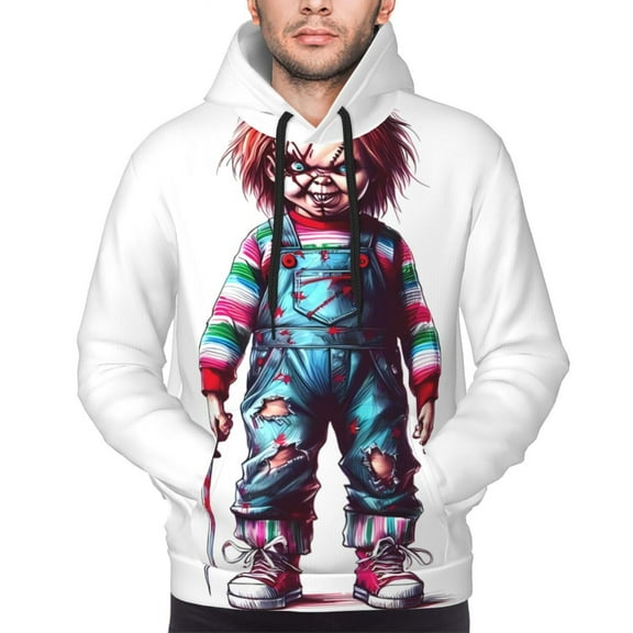 Saiise Chucky Ai Men's Graphic Print Long Sleeve Drawstring Hoodie Pullover Sweatshirt-Small
