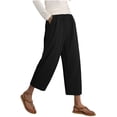thumbnail image 3 of Lenpel Womens Wide Leg Capri Pants Cotton Linen High Waist Lounge Cropped Trousers with Pockets Trendy Pleated Baggy Capris, 3 of 5