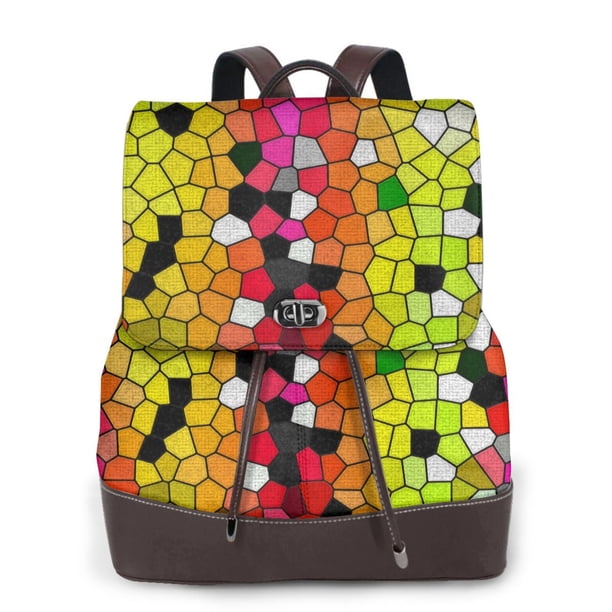 Balery Colorful Tie Dye Stained Glass 1 Mochila de Cuero para Mujeres, Gran Capacidad, Bolsa de Viaje Multifuncional, Mochila de Cuero y Bolsa de Hombro para Mujeres