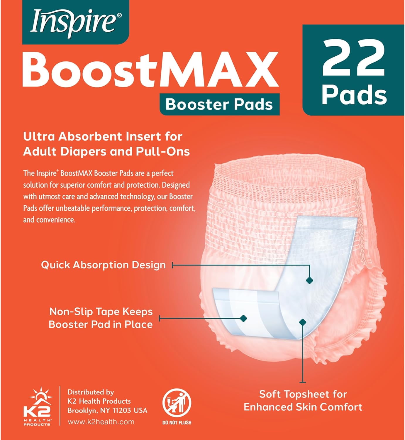 Inspire Incontinence Booster Pads Super Absorbent Incontinence Pad Insert Liner Women and Men Diaper Pads Inserts for Adult Diapers Overnight