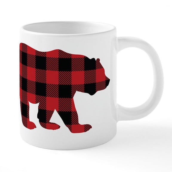 CafePress - Buffalo Plaid Bear - 20 Oz White Ceramic Mega Mug