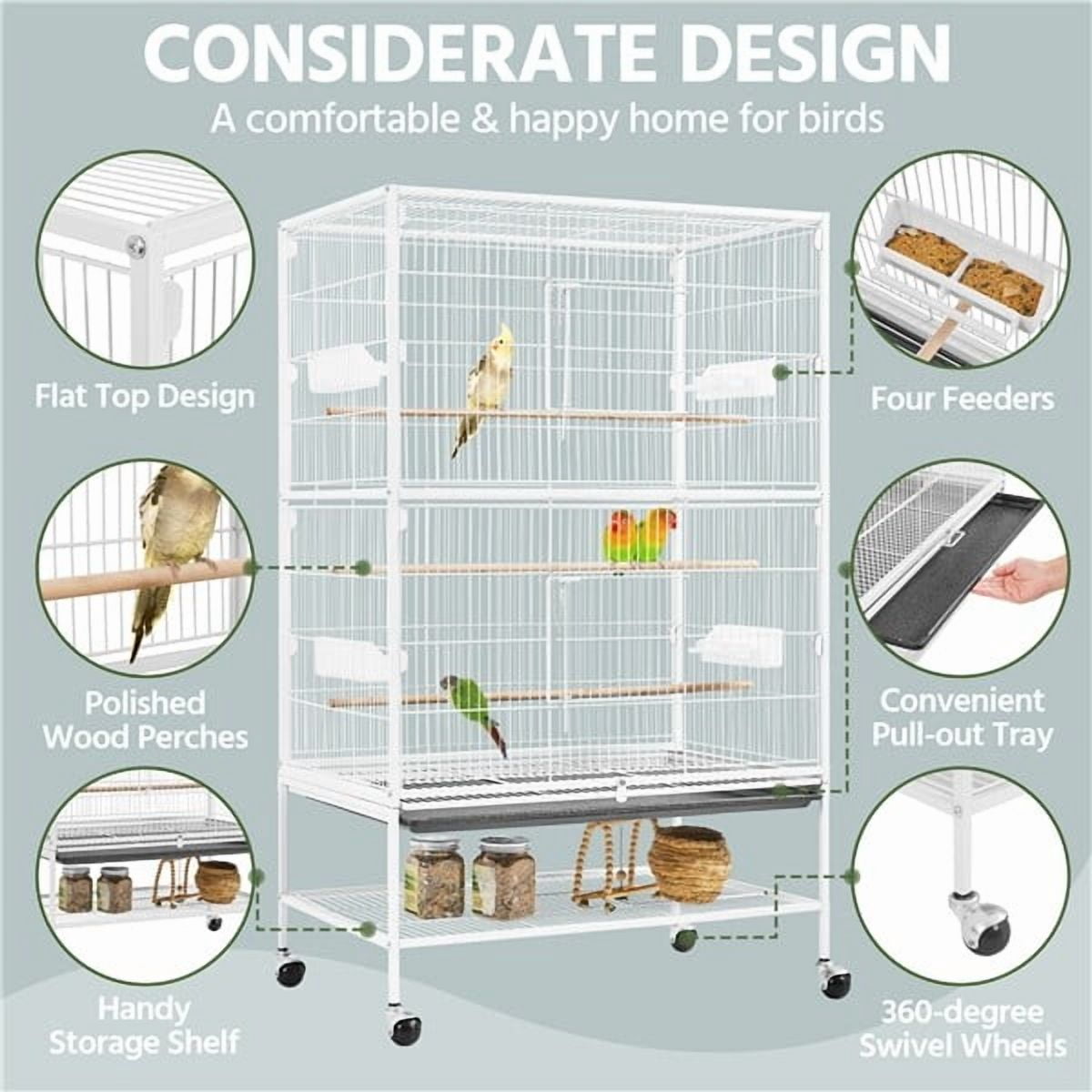 LINJH Large Parrot Cage Rolling Metal Bird Cage for Lovebird Cockatoo Conure