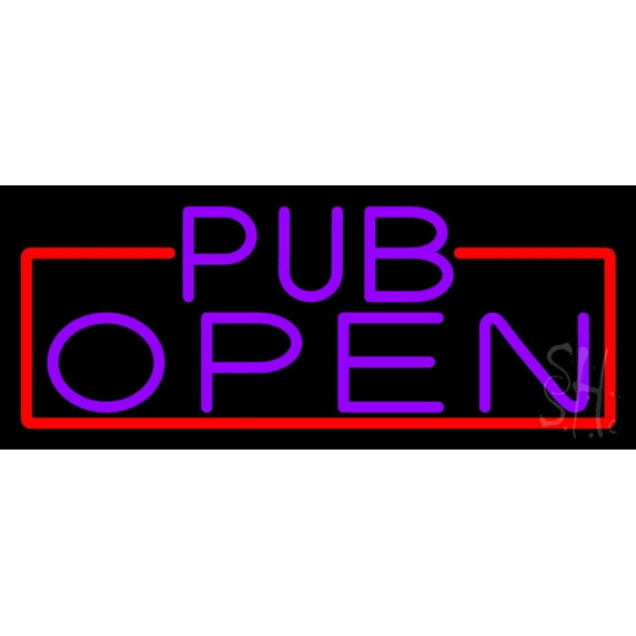Purple Pub Open With Red Border LED Neon Sign 10 x 24 - inches, Clear Edge Cut Acrylic Backing, with Dimmer - Bright and Premium built indoor LED Neon Sign for Bar decor.
