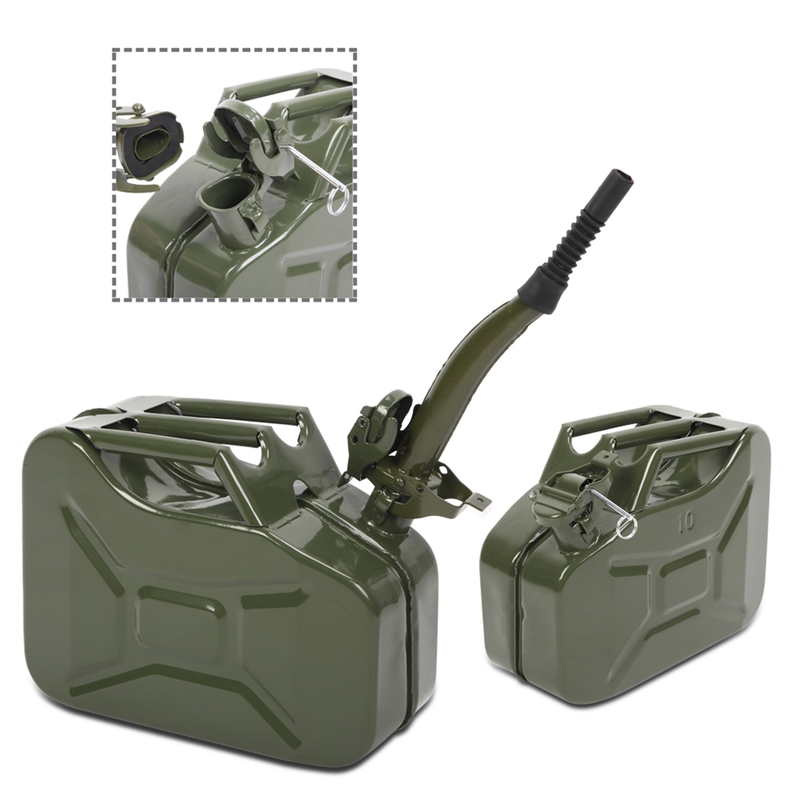 Oufan 10L Metal Gas Tank Can Gas Can Petrol Diesel Fuel Can Power Emergency Backup Tank with Flexible Spout, Gasoline Bucket, Fuels Gasoline Cars, Trucks, Equipment, Green