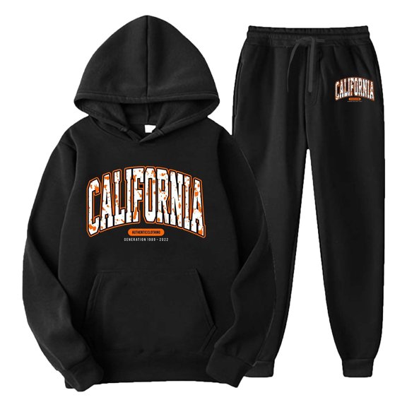 CONROSES Mens Sweatsuits 2 Peice Set Casual Sweat Suit for Men Letter Graphic Y2K Long Sleeve Hoodies Pants Comfy Fall Winter Jogging Track Suits