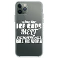 thumbnail image 1 of DistinctInk Clear Shockproof Hybrid Case for iPhone 12 Pro MAX (6.7" Screen) - TPU Bumper Acrylic Back Tempered Glass Screen Protector - When Ice Caps Melt Swimmer Rule the World, 1 of 2